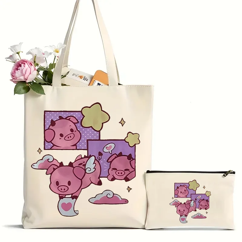 

Сумка-шоппер De Pepita Gorda Hazbin Hotel, холщовая сумка для путешествий и ежедневных поездок, сумка для покупок, 2 шт.