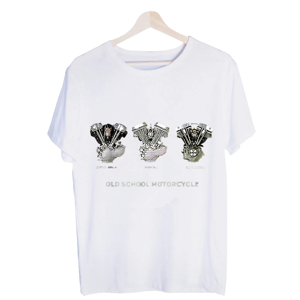 Men's Motorcycle Engine Graphic Tee, Short Sleeve Crew Neck T-Shirt for Vintage Style Casual Streetwear