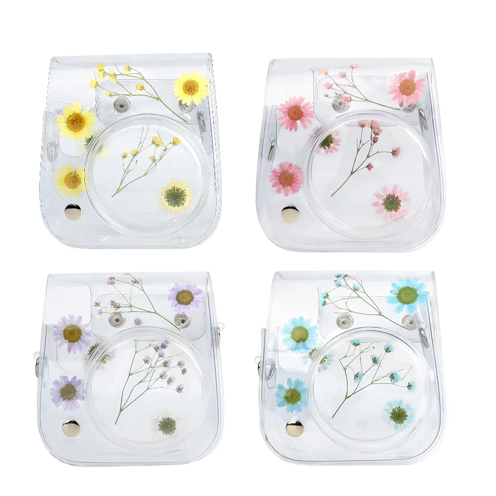 For Fujifilm Instax Mini 11 9 8 Transparent Camera Case Protective Carry Bag Cover with Shoulder Strap Storage Flower camera bag