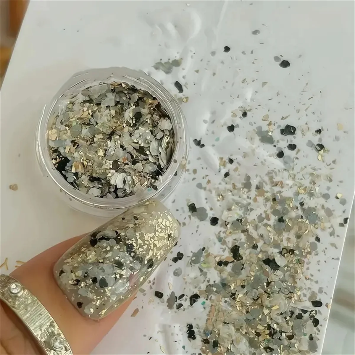 1 pieza de concha de polvo para uñas, lámina de platino, accesorio decorativo, amuleto para uñas, creación artística, fiestas diarias, festivales, estilo japonés coreano