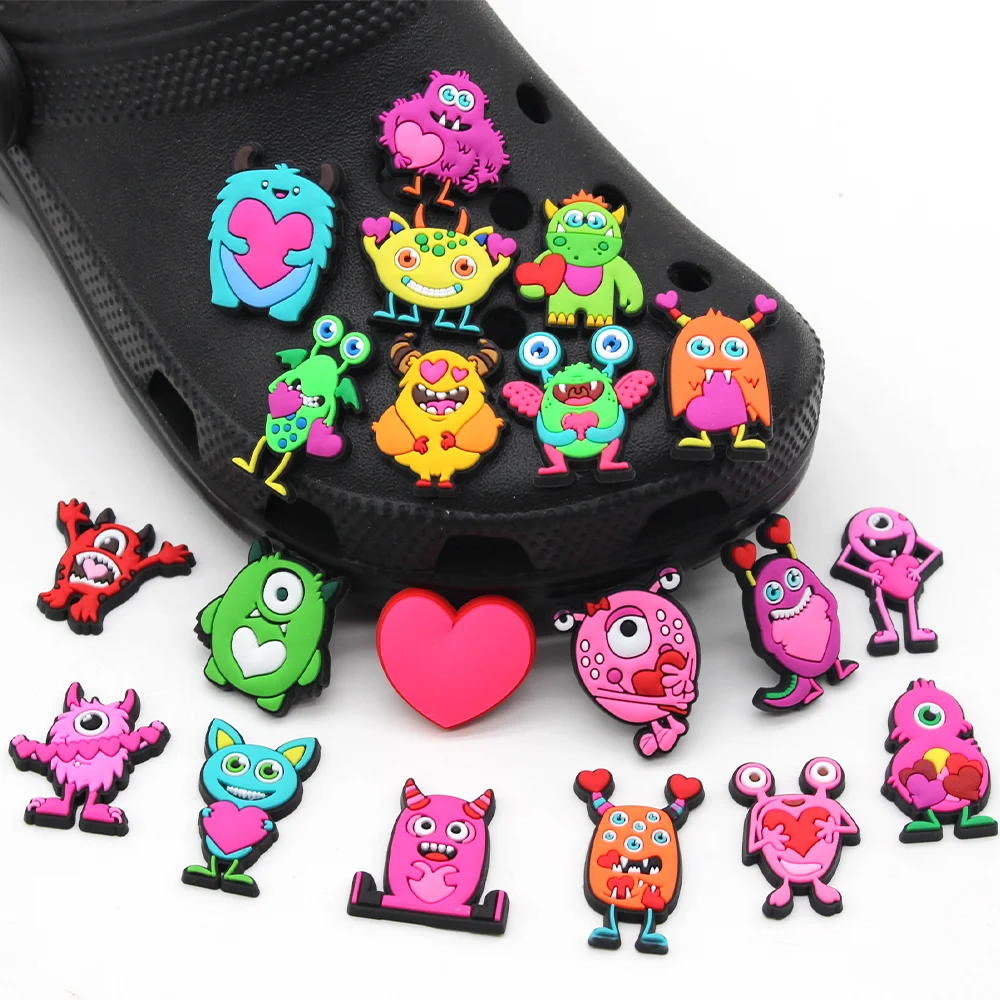 1PCS Cartoon Valentine's Day Monster Shoe Charms DIY Clogs Cute Accessories Fit Sandals Decorate Kids Girls Lovers Party Gifts