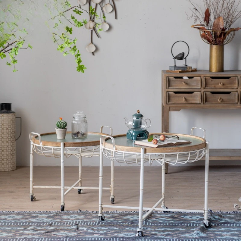 

American Retro Small round Coffee Table Sofa Side Table Living Room Corner Table Vintage Wedding Table