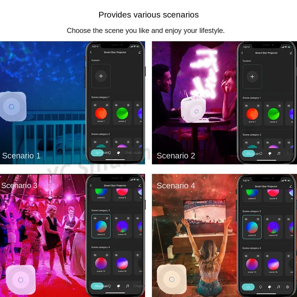 Lâmpada de Projeção Céu Estrelado para Casa Inteligente, WiFi, Graffiti App, Cenário Controle Remoto