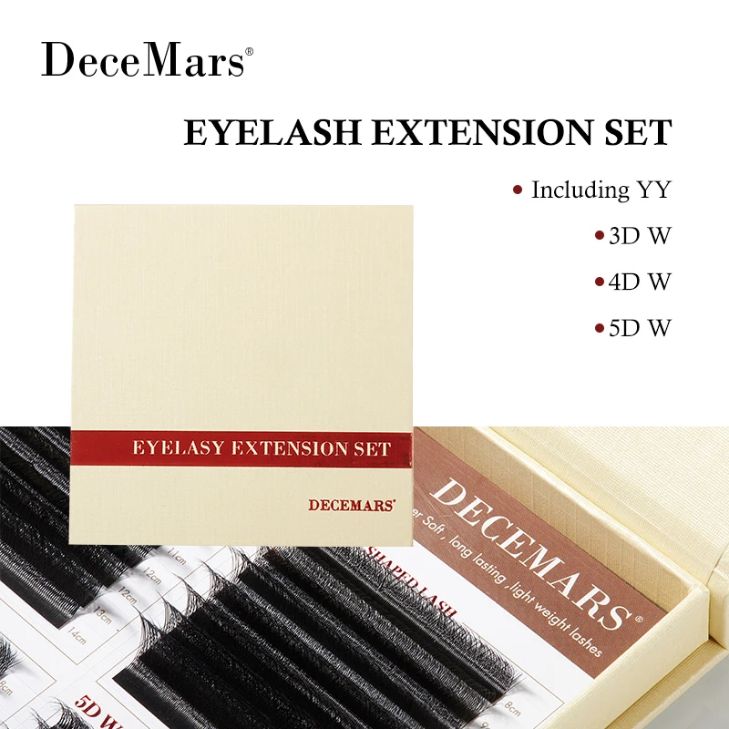 Conjunto de extensão de cílios DeceMars (comer YY, 3D W, 4DW, 5D W /8-14 Mix)
