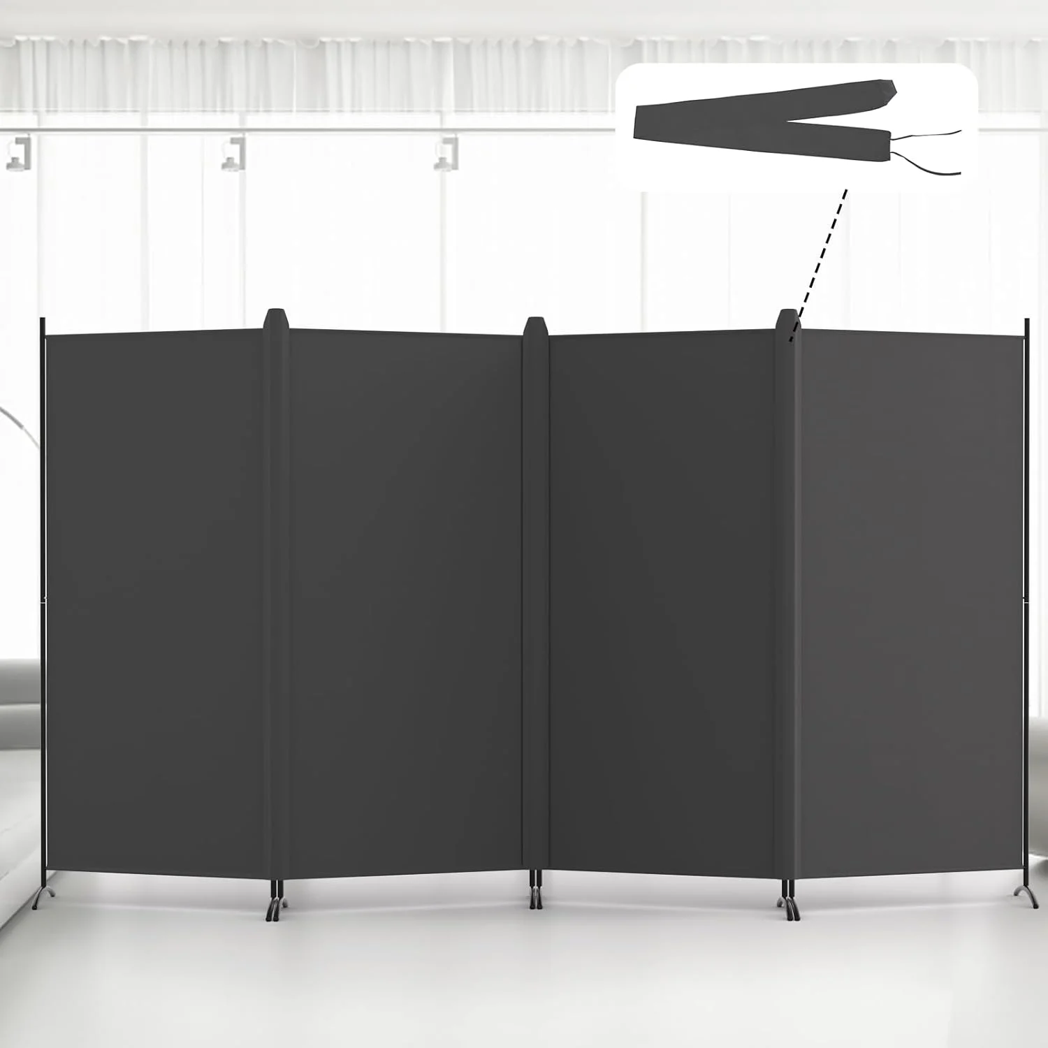 

4 Panel Folding Privacy Screen, 6FT Tall Room Divider for Separation, Grey, 136''W x 71''H
