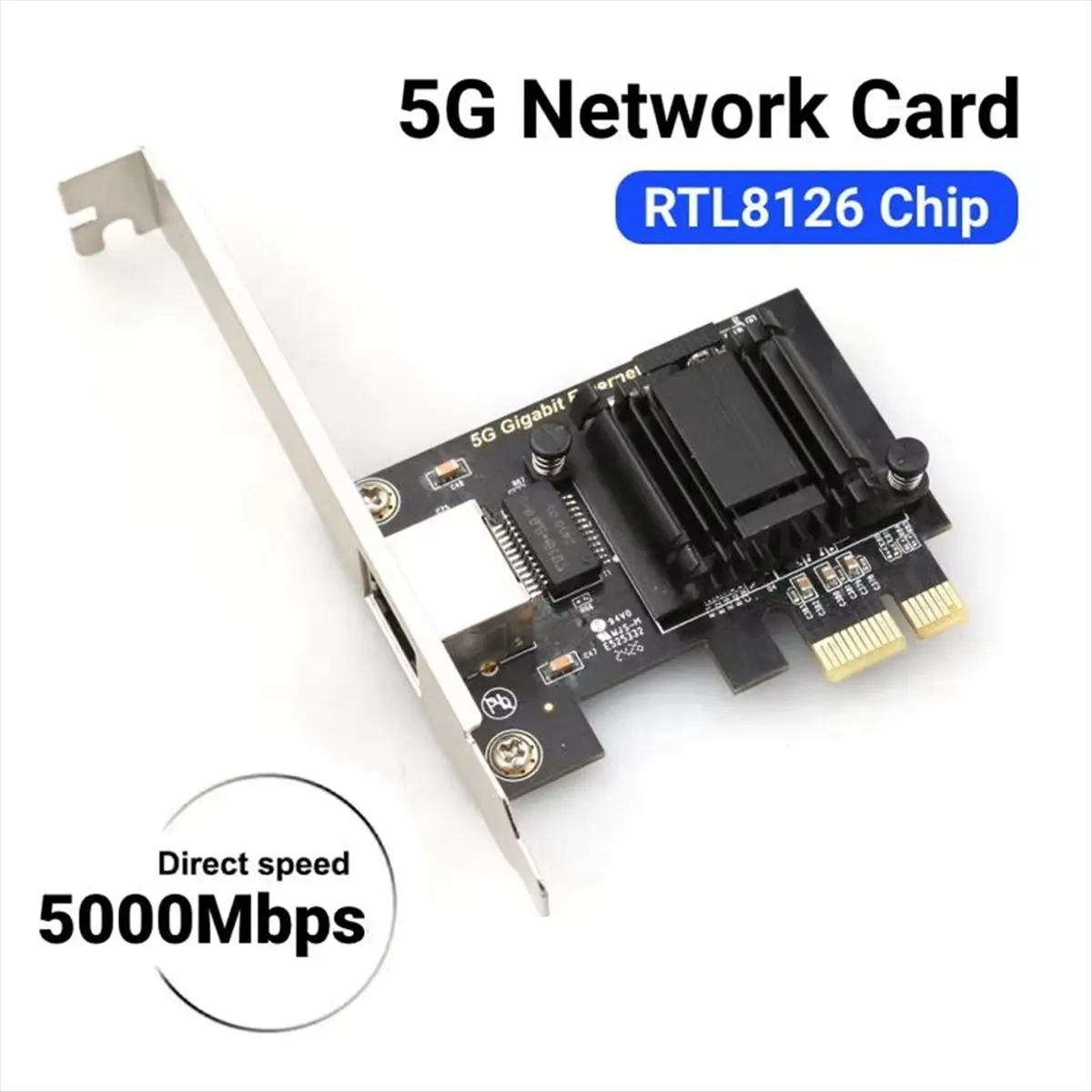 2026 جديد + 5G Pcie إلى RJ45 بطاقة الشبكة RTL8126 رقاقة جيجابت إيثرنت PCI بطاقة الشبكة السريعة 10/100/2500/5000Mbps لسطح المكتب