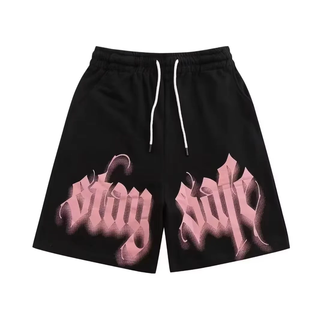 American Trend New Retro Sports High Street Pink Letters Versatile Tide Brand Summer Shorts Casual 3D Printing Loose Shorts for