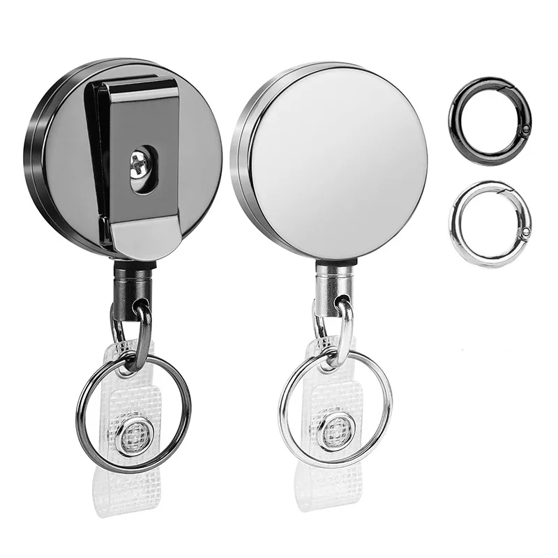 

4cm Heavy Duty Retractable Metal Wire Keychain Pull Badge Reel ID Strap Name Card Badge Holder Reel Spring Key Ring Outdoor Tool
