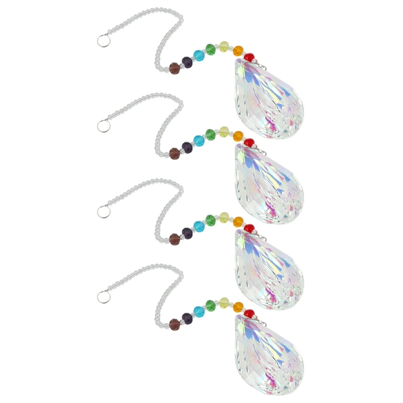 B84B 4X Crystal Sun Catcher Prism, Feng Shui Window Decor, Large Ab Drop Rainbow Maker, Home Decoration Gift
