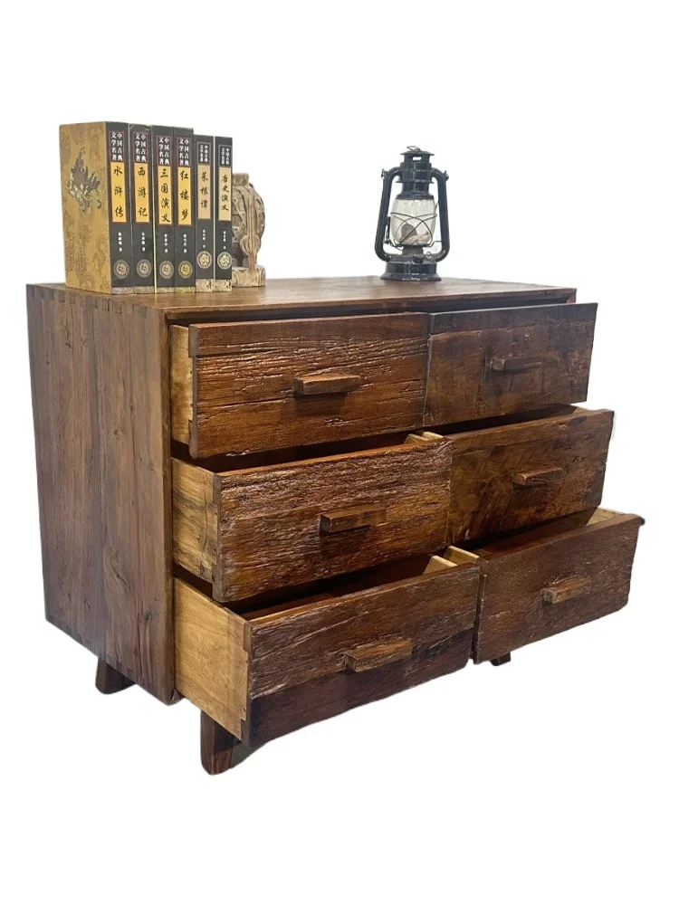 Old wood weathering wabi-sabi wind six pumping chest cabinet solid wood entrance locker B & B living room dining side cabinet