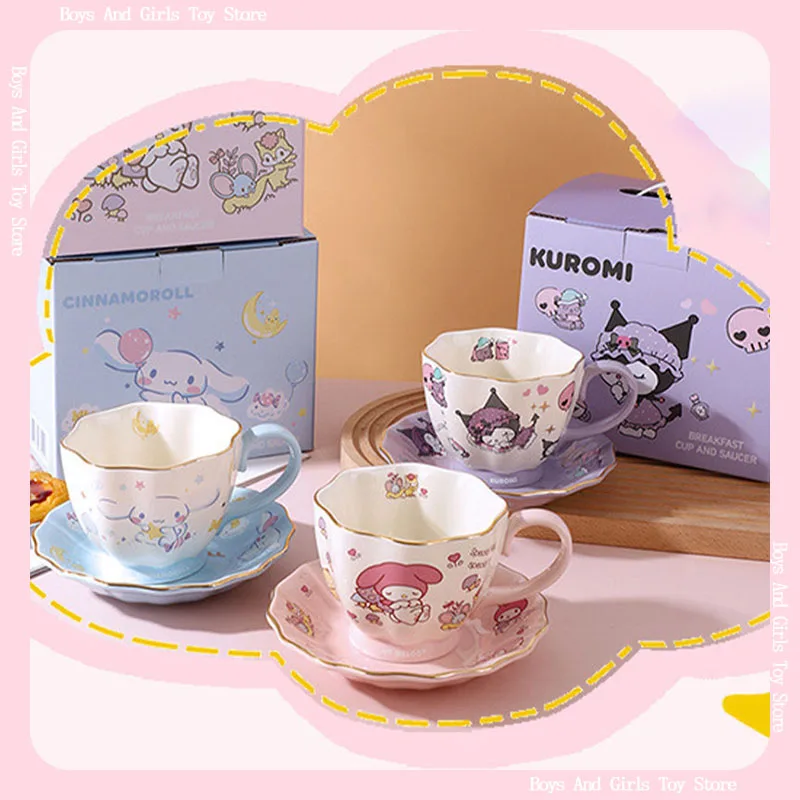 MINISO HelloKitty Kuromi MyMelody Children's Tableware Kawaii Anime Ceramic Heat Resistant Anti Scalding Coffee Cup Mug Gift