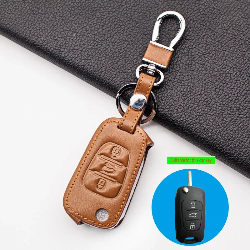 99% Praise genuine leather cover for kia ceed picanto sportage for hyundai i20 i30 ix35 3 button Protect Shell Car-styling