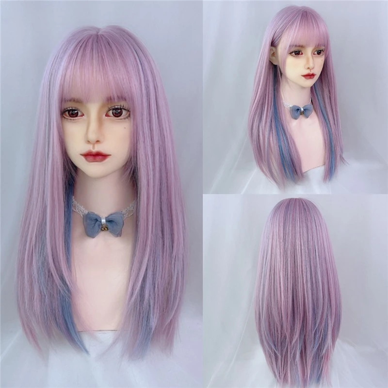 MSIWIGS 女性合成ロリータウィッグロングストレートオンブルツートン
