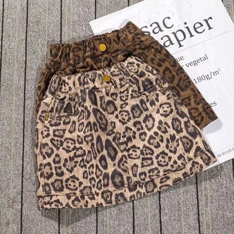 

Leopard Print Short Skirt for Girls 2025 New Trendy Kids Spring And Autumn Casual Skirt Toddler 90-140cm