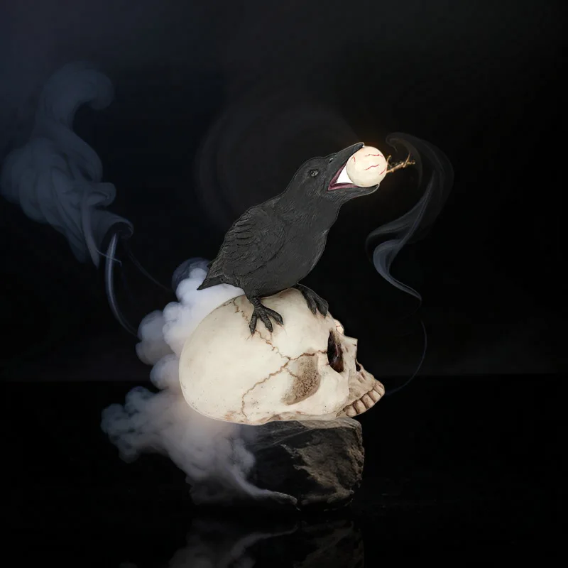 Halloween Skeleton Raven Ornament for Home Desktop Spooky Decorative Statue Resin Crafts Surprise Halloween Decorations
