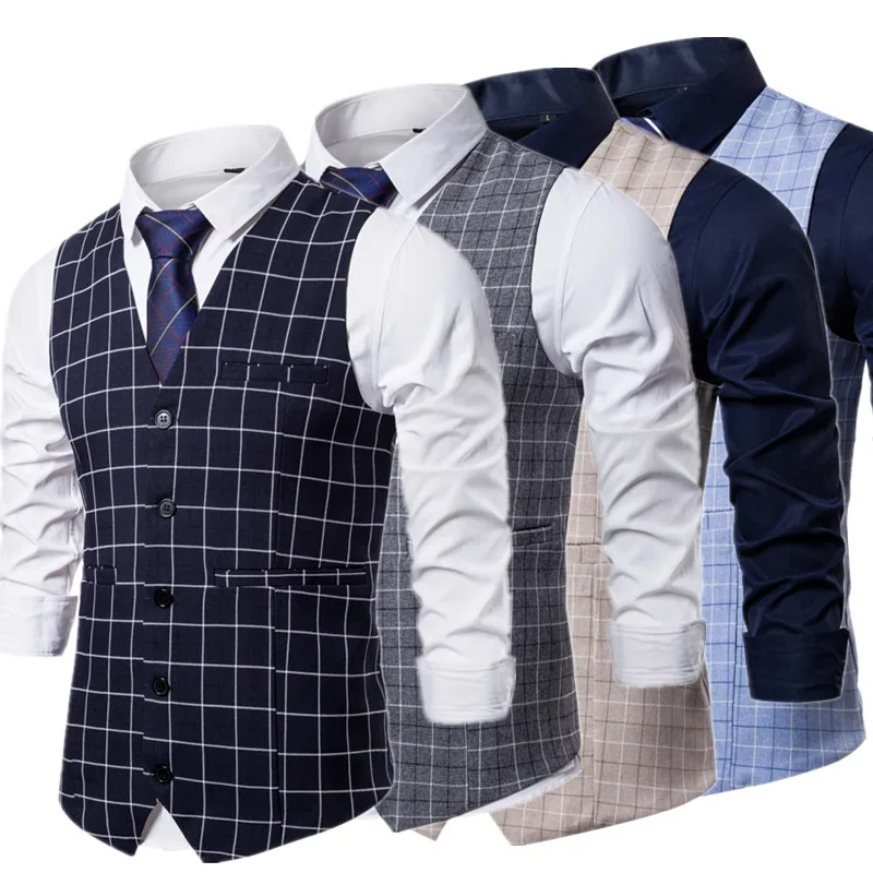 Plaid Gestreept Vest Mannen Zakelijke Bruiloft Jurk Tops Mode Europese Stijl Formele Casual Kleding Homme Maat 3XL-S