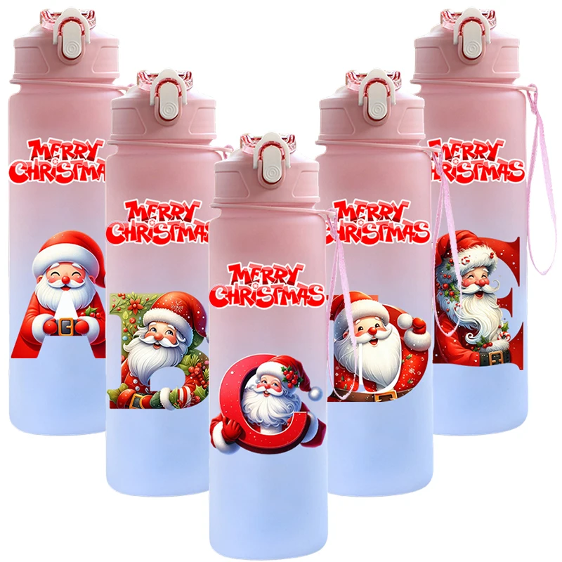 750ml Christmas Letter A-Z Printed Water Bottle Large Capacity Drinking Portable Cartoon Anime Outdoor Sport Water Cup Kid Gift