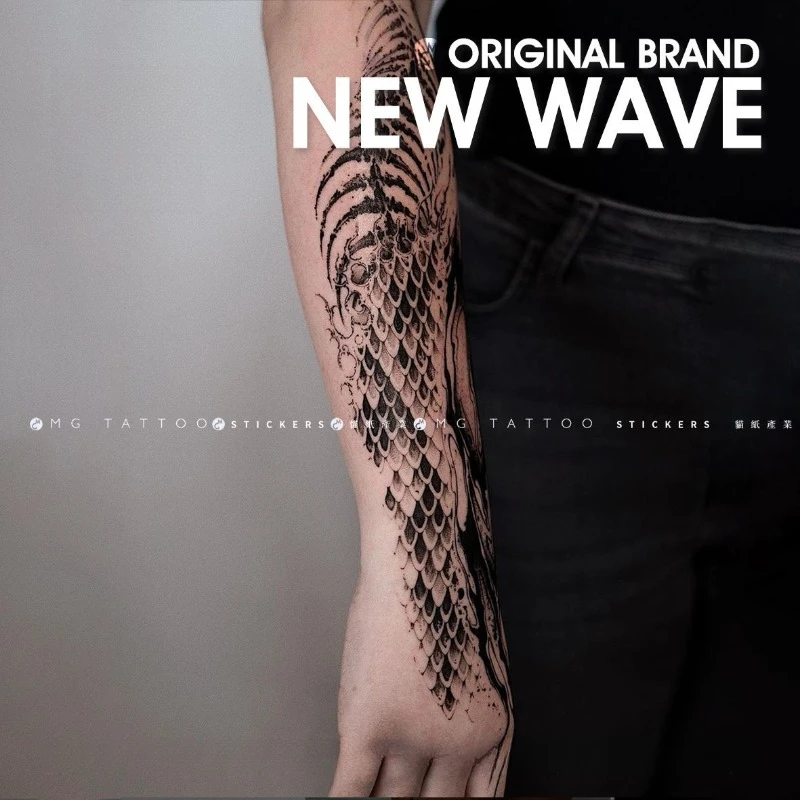 Tatuajes temporales negros, huesos de serpiente, escamas de piel de serpiente góticas, tatuaje falso artístico para mujer, brazo, pegatina de tatuaje impermeable Punk