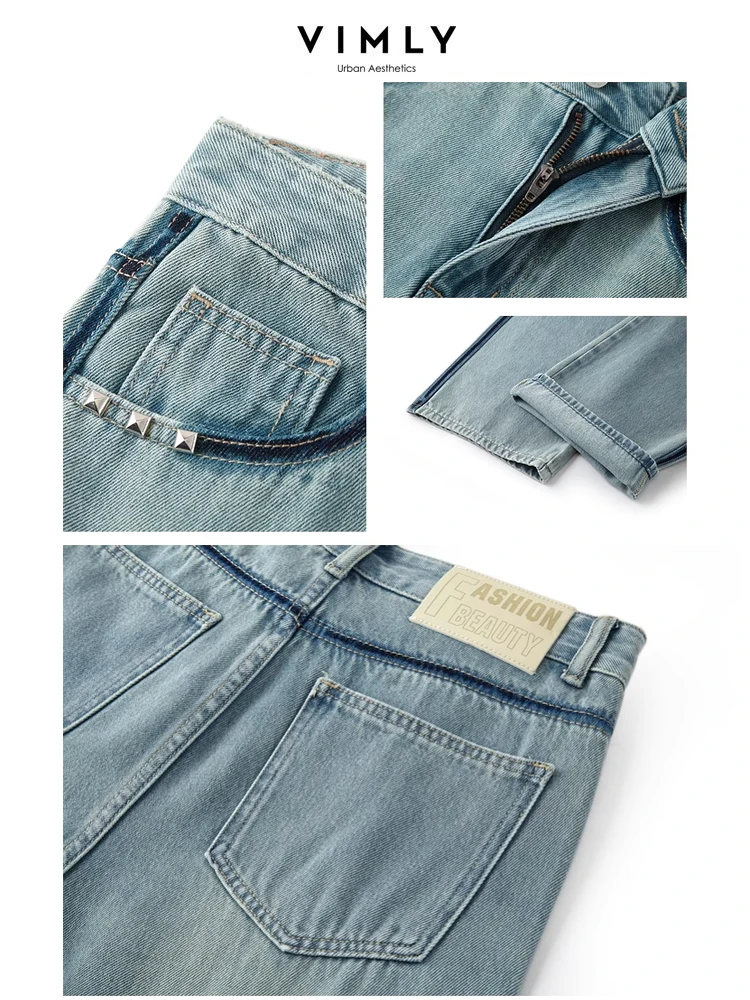 Vimly High Waist Baggy Jeans Women 2024 Spring Summer Straight Wide Leg Contrast Full Length Denim Pant Woman Clothing 16597