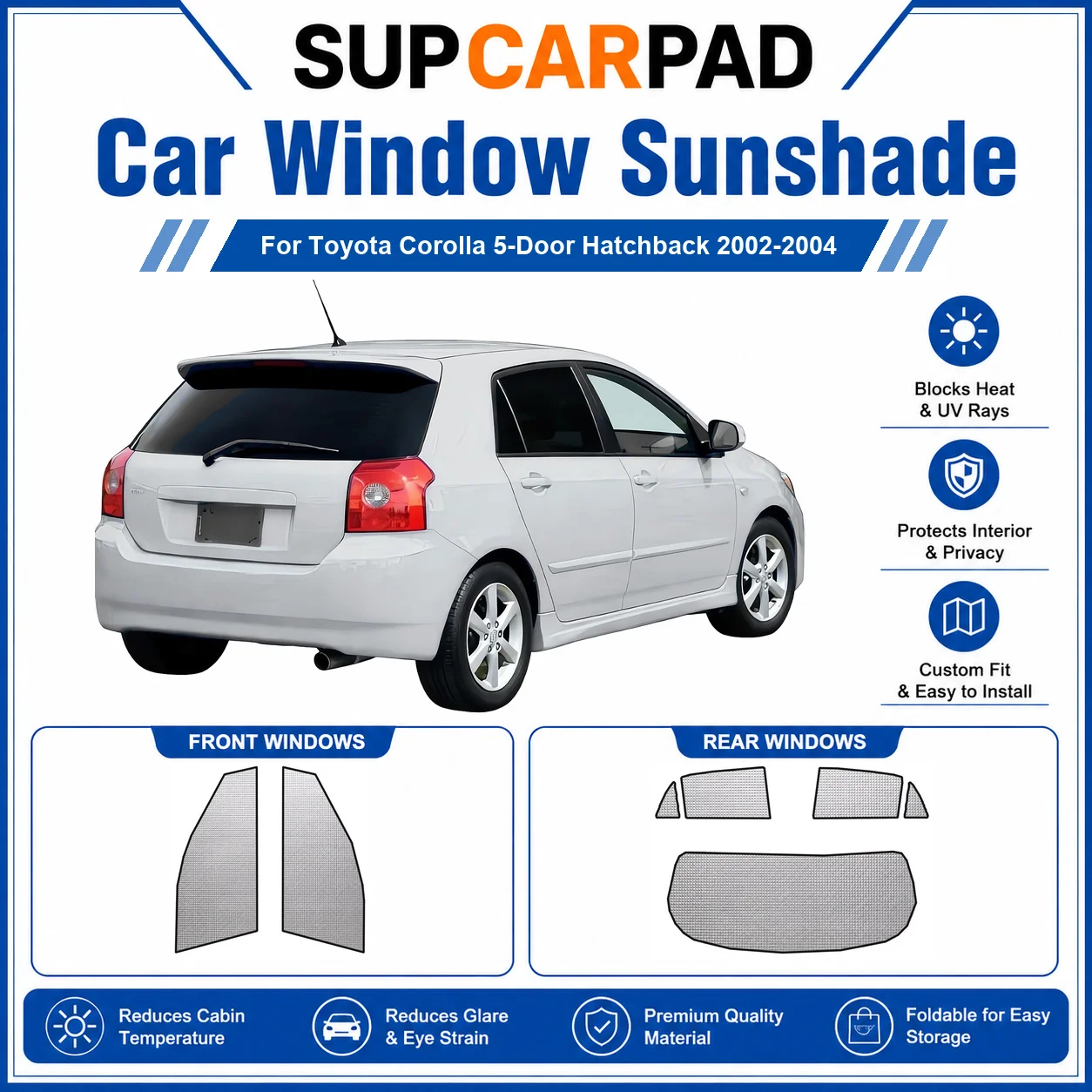 For Toyota - Toyota Corolla 5-Door Hatchback 2002-2004 Full Set Car Window Sunshades UV Block Privacy Heat Insulated Foldable Ca