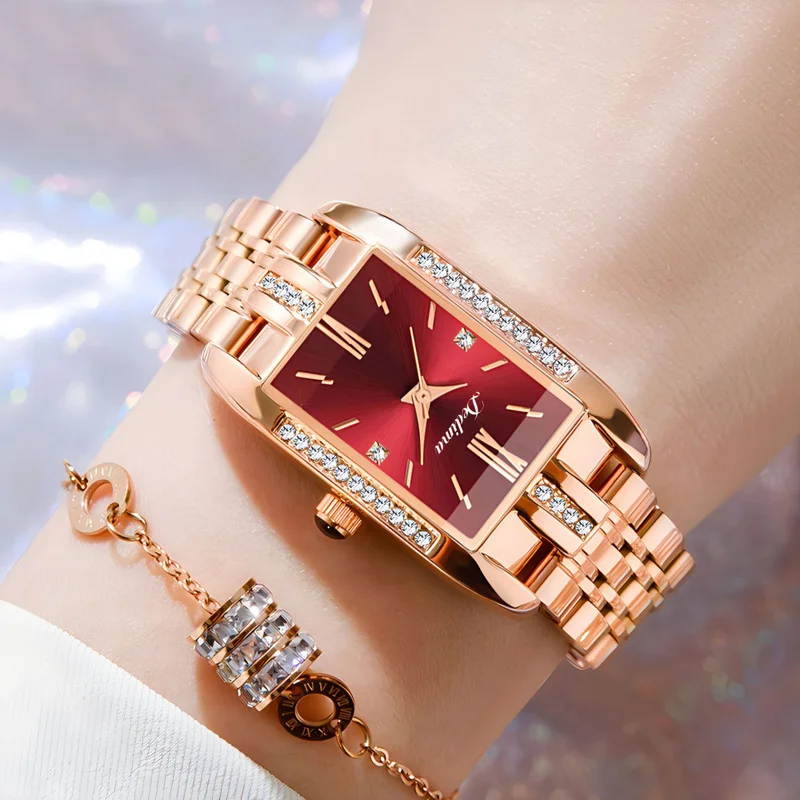 Luxury Women's Quartz Watch Diamond Inlaid Square Female Watches Casual Ladies Watch   Solid Steel Strap Fashion Versatile Girls