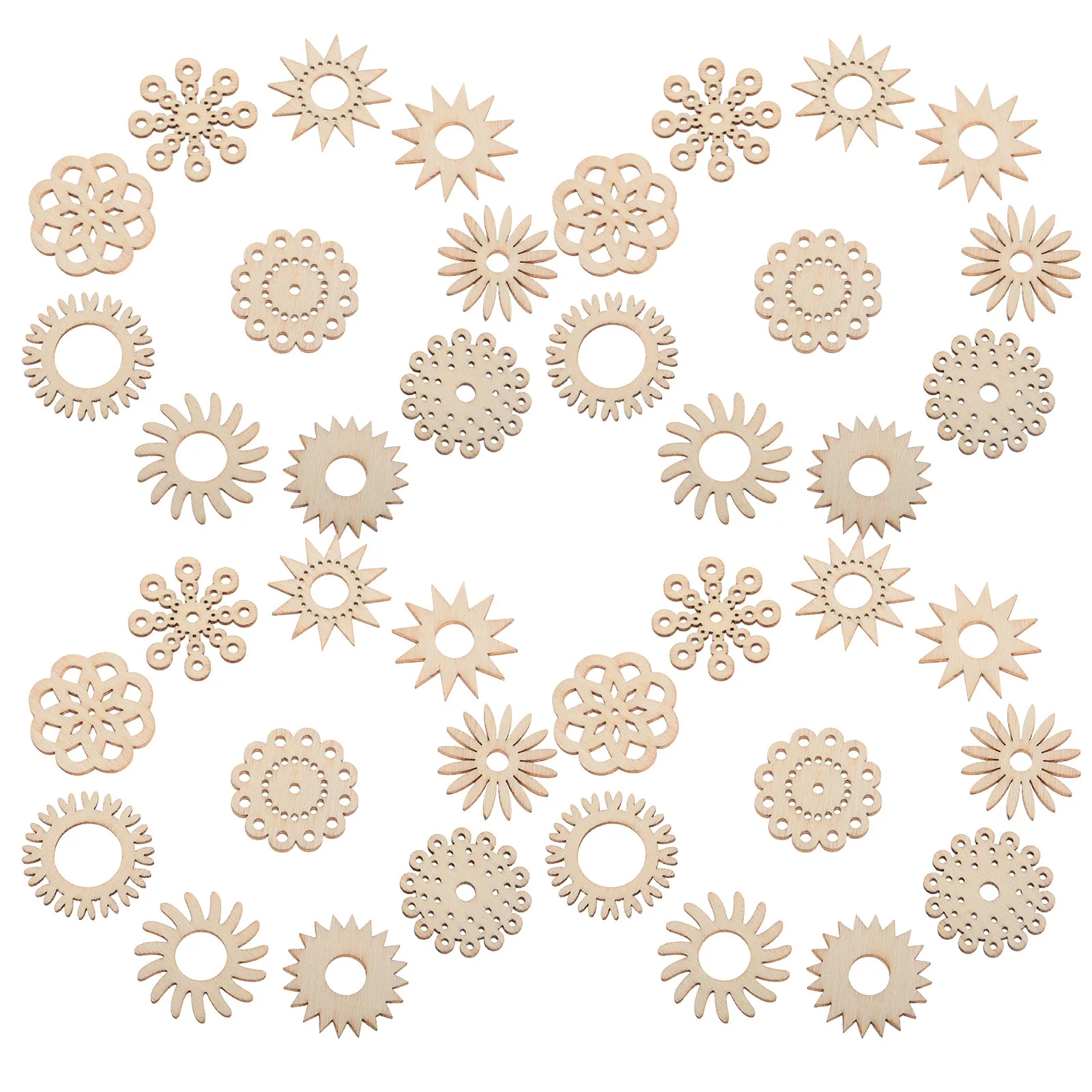 

50 шт. очаровательных деревянных цветов с ярким рисунком, неокрашенные заготовки для поделок, декора, украшения праздничных столов, скрапбукинга