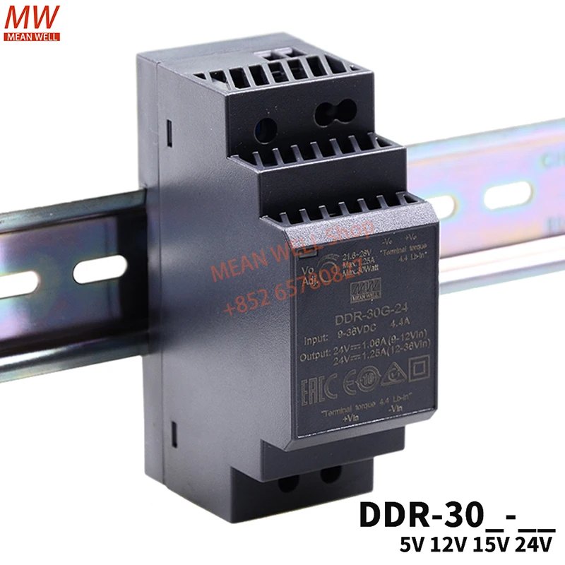 

Импульсный источник питания MEAN WELL, оригинальный преобразователь постоянного тока в постоянный с DIN-рейкой, 30 Вт, DDR-30G-12 DDR-30G-24 DDR-30L-12 DDR-30L-24 5 15