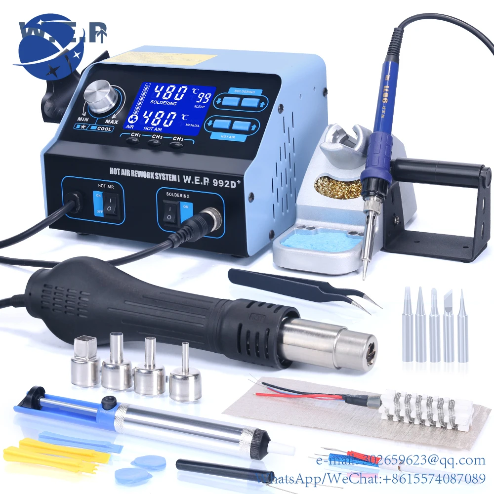 

WEP 992D+ Soldering Iron Hot Air Station Phone IC PCB Repair Desoldering BGA Rework Tool