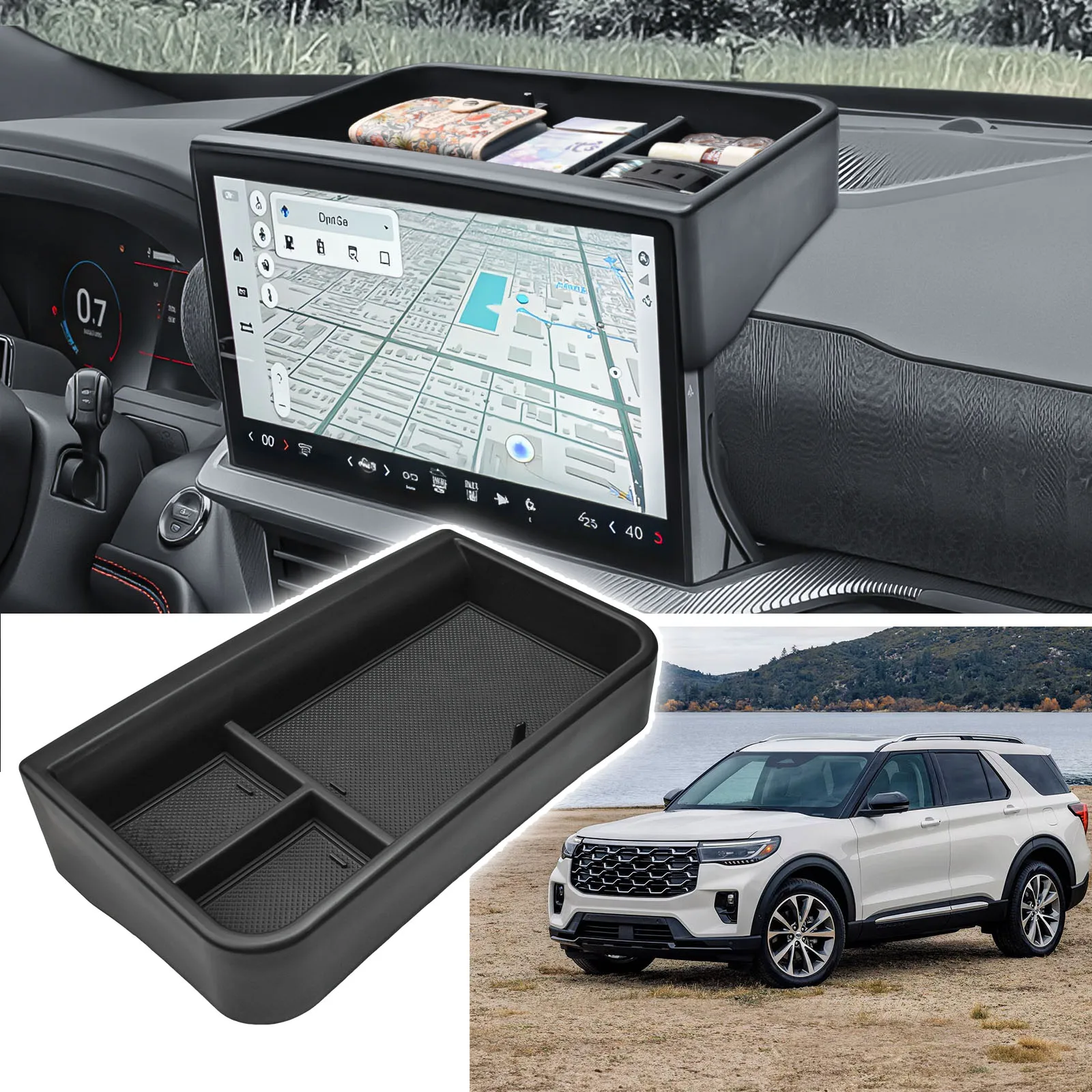 

Center Console Dashboard Organizer Behind Screen Dash Board 13.2 Inch For 2025 2026 Ford Explorer Interior Storage Accessories