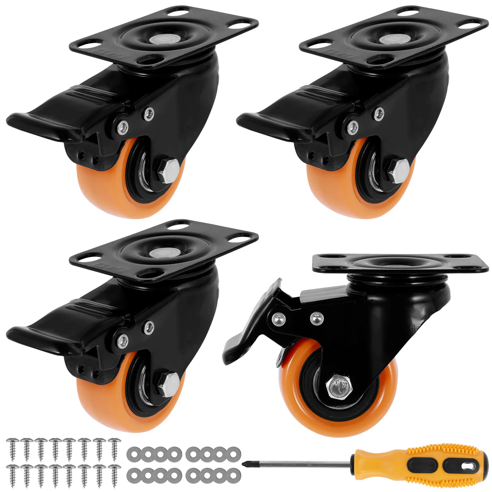 4Pcs Caster Wheels 2inch Heavy Duty Casters with Brake and Screwdriver 360 Degree Swivel Quiet Trolley Furniture Caster Up to