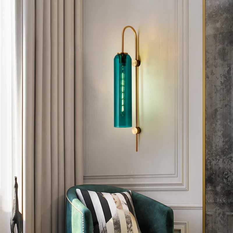 Imagem -04 - Nordic Glass Bedside Sconce Lamp Modern Minimalista Light Hotel Corredor Villa Background Wall Long Pole Pendurado Lâmpadas