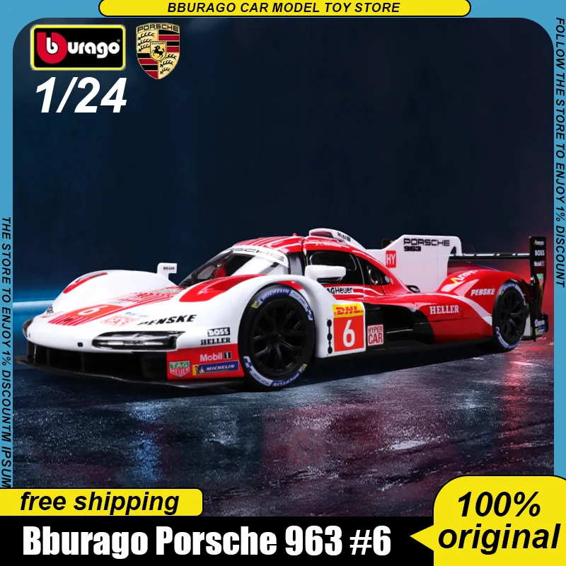 

New In Stock Bburago 1:24 2025 24h Le Mans Porsche 963 #6 #5 Alloy Miniature Diecast Model Porsche Racing Car Model Toys Gift