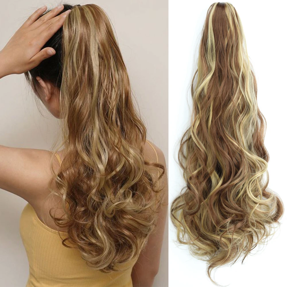 MISSQUEEN-Extensões sintéticas do cabelo do rabo de cavalo para mulheres, garra ondulada longa, grampo sobre, resistente ao calor, desgaste diário,