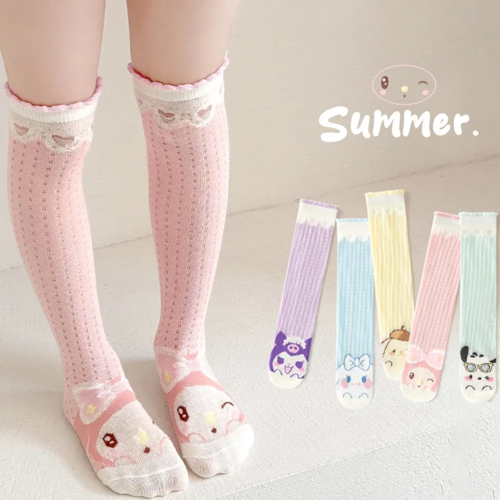 Summer girls' long stockings mesh breathable sock candy-colored thin cotton socks cute cartoon children's socks calf socks