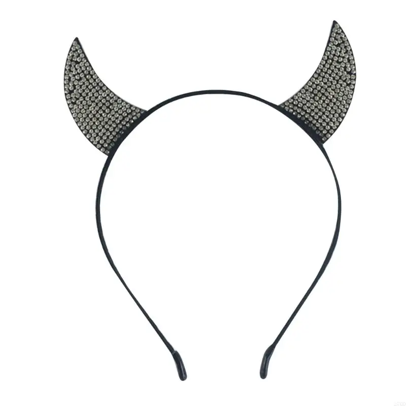 270D Headdress Halloween Headwear Rhinestones Crystal for Stall Market Shining Devil Horns Halloween Headpiece