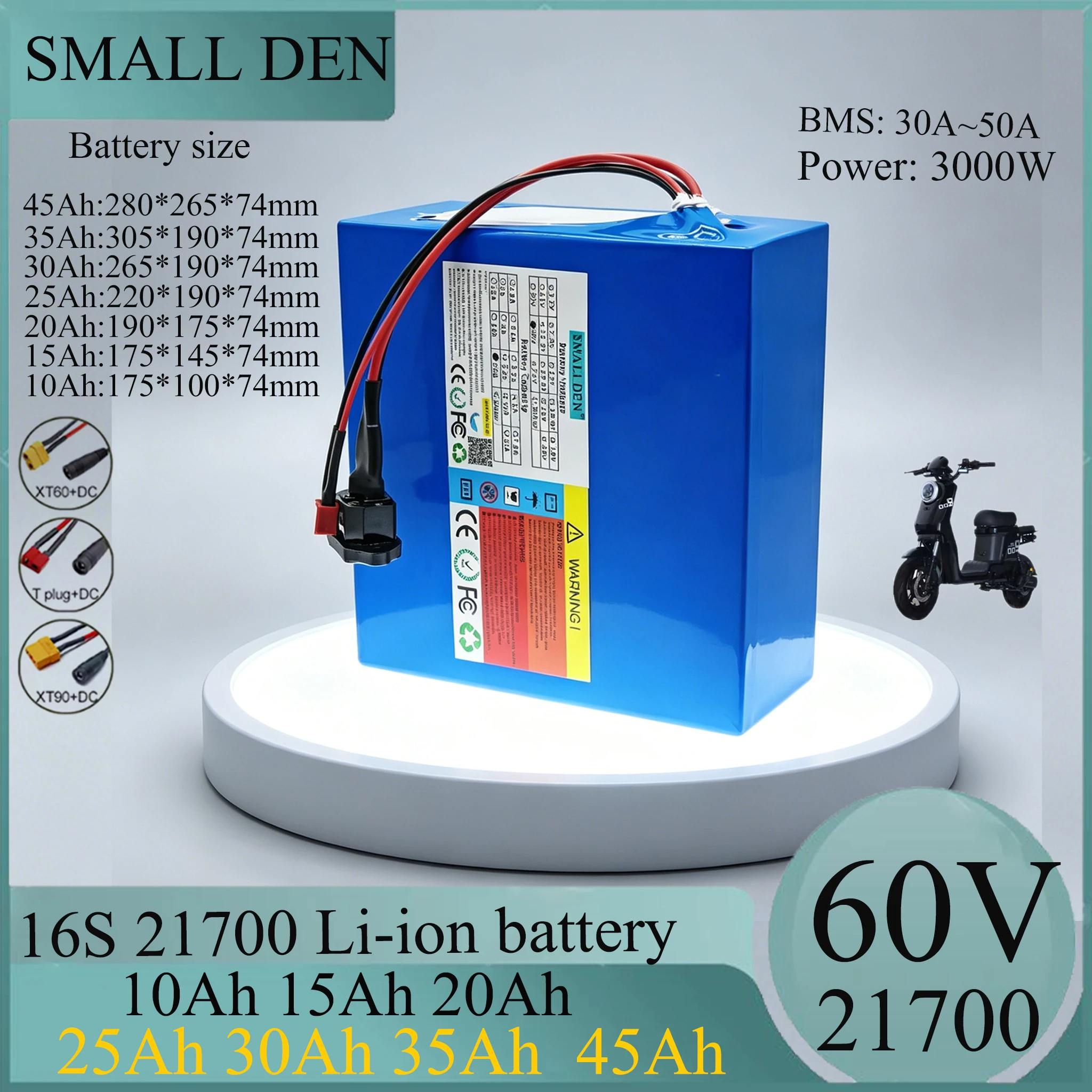 60V 10Ah 45Ah 15Ah 20Ah 25Ah 30Ah 35Ah 45ah 21700 Lithium battery pack 3000W High Power For Electric motorcycle scooter With BMS