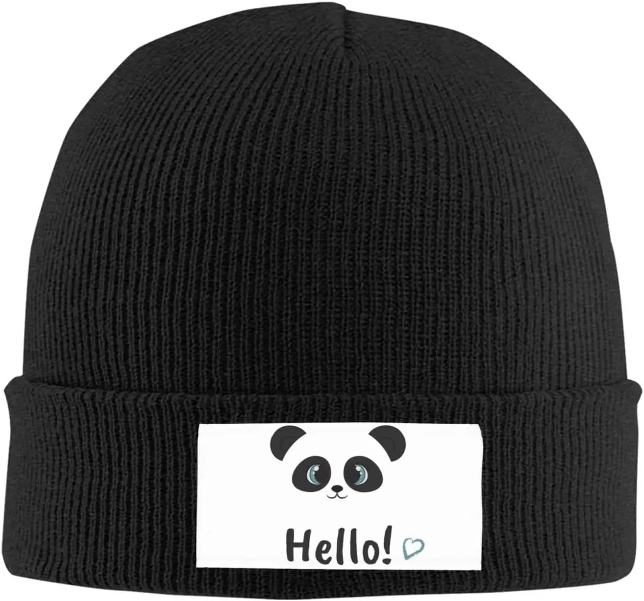 Lovely Panda Hello Funny Knit Hats for Men and Women Black Winter Soft Cozy Warm Stretch Thick Trendy Beanies Hats Cap