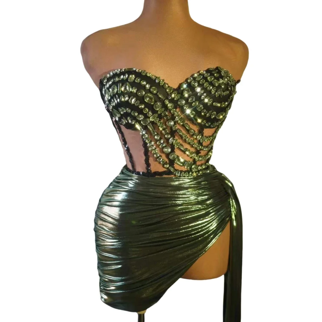 

Tie Straps Dress For Women Crystals Rhinestone Luxury Dressy Drag Queen Nightclub Stage Wear 2024 Hot Drilling Process Clubbing