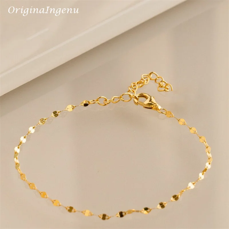 

14-каратный позолоченный браслет-цепочка для губ, минималистичные ювелирные изделия, изысканный браслет-цепочка ручной работы с зеркальными звеньями, женские устойчивые к потускнению ювелирные изделия