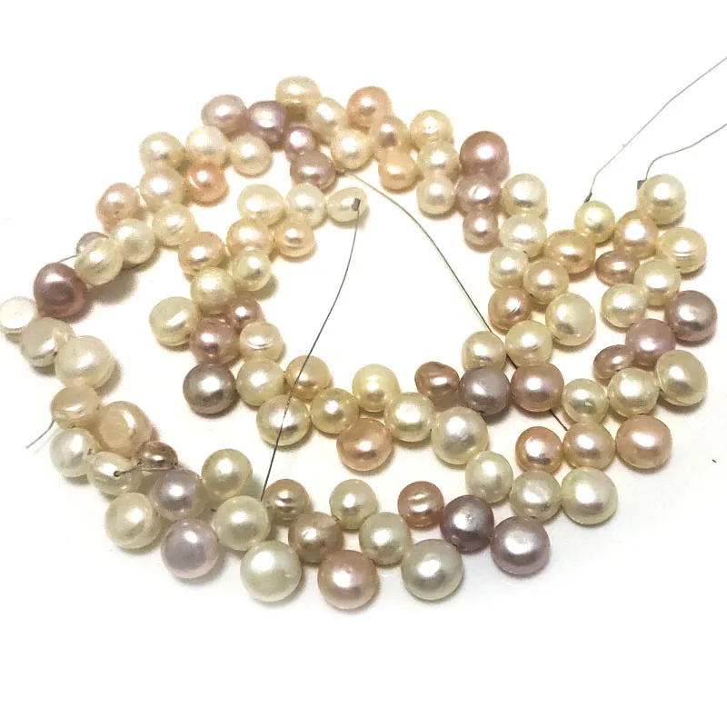 

16 inches 6-8mm Triple Row Natural Multicolor AA+ Button Pearls Loose Strand