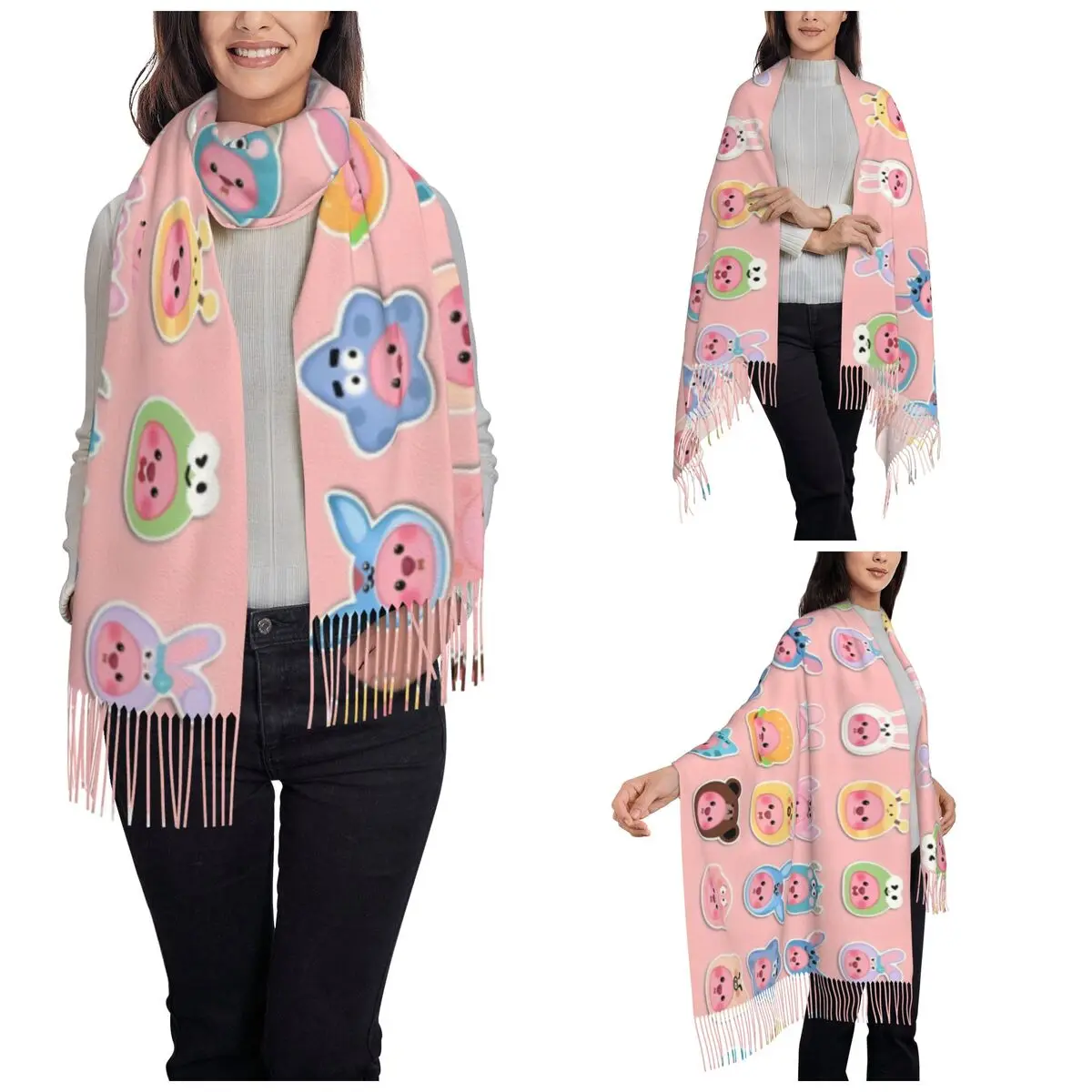 Womens Tassel Scarf Zanmang Loopy Cartoon Cosplay Long Super Soft Shawl and Wrap Cute Kawaii Gifts Pashmina Scarves