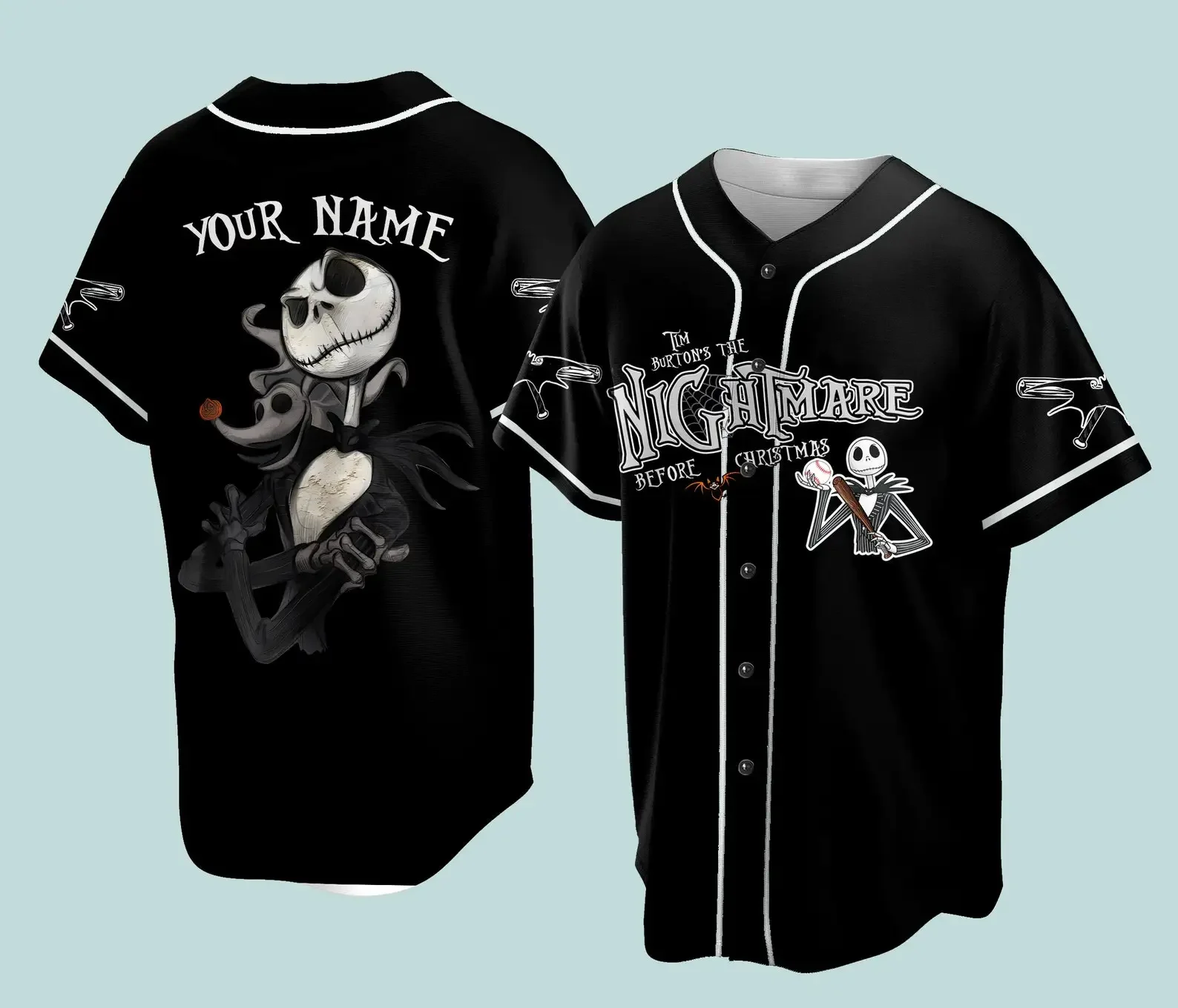 Jack Skelli ngton Baseball Trikot Herren Kurzarm Trikot Disney Jack und Sally der Albtraum vor Weihnachten Baseball Trikot