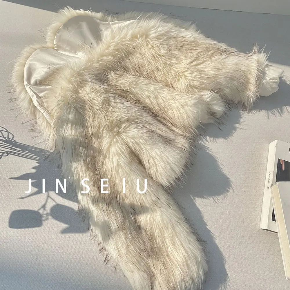 Marca de lujo pasarela moda amarillo gradiente recortado chaqueta de piel esponjosa abrigo mujer 2025 invierno Chic espesar piel de zorro sintética prendas de vestir exteriores