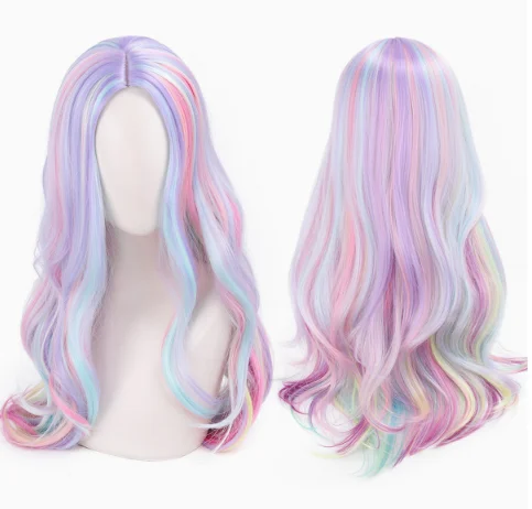 Grey Wig With Pink Long Body Wave T Part Lace Front 100%  Hair Wig Glueless
