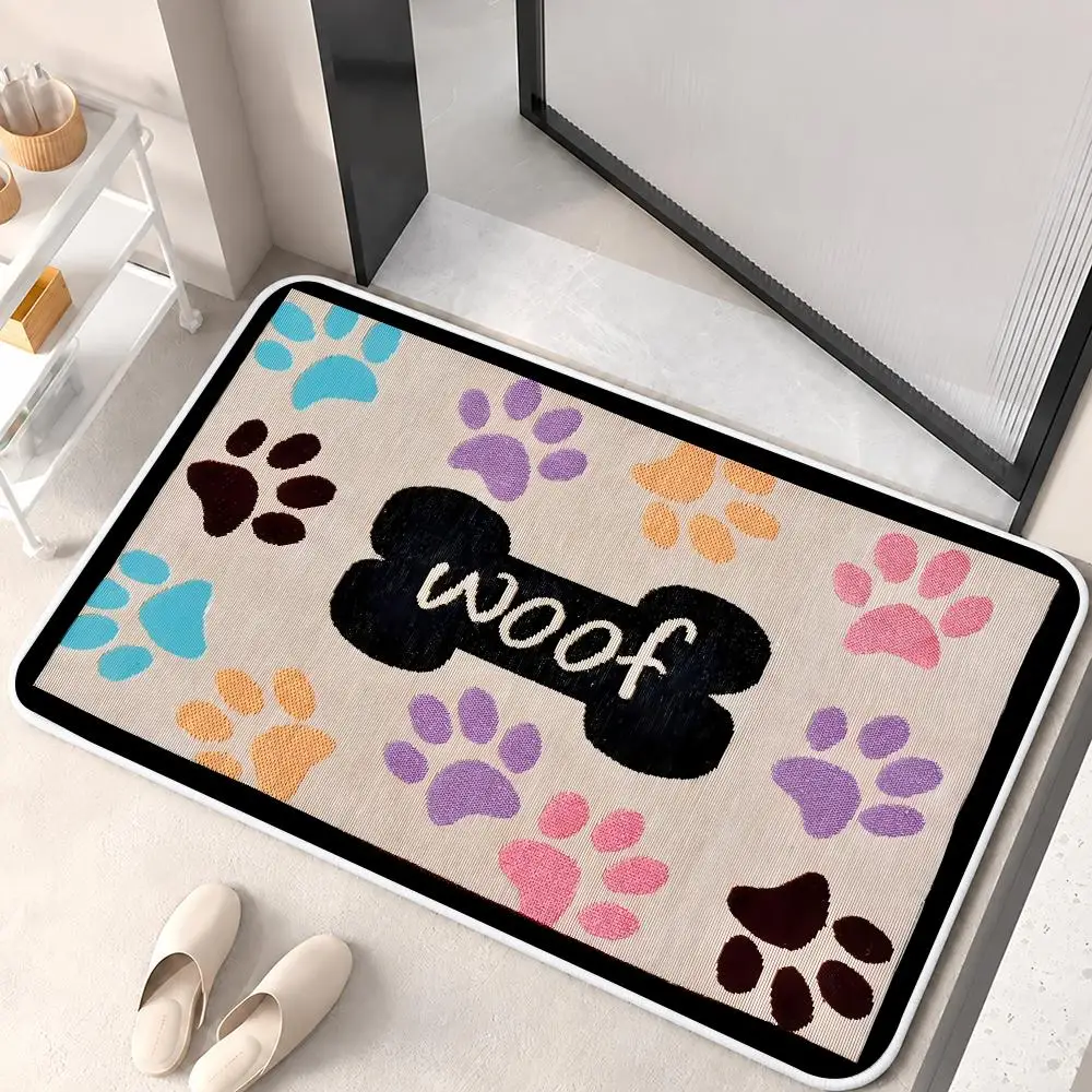 Cute Dog Paw Bones Prints Floor Mat Flannel Rug Soft Non Slip Door Mat For Bathroom Bedroom Kitchen Living Room Home Decor
