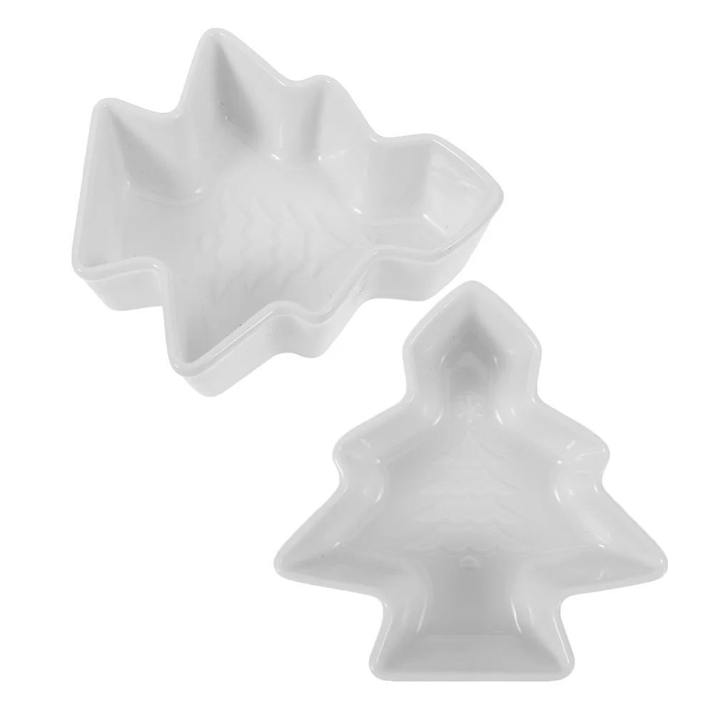 

2Pcs Multi-Function Candy Tray Ceramic Christmas Tree Plate Snack Serving Platter Desktop Fruit Dish Wear-Resistant Decor
