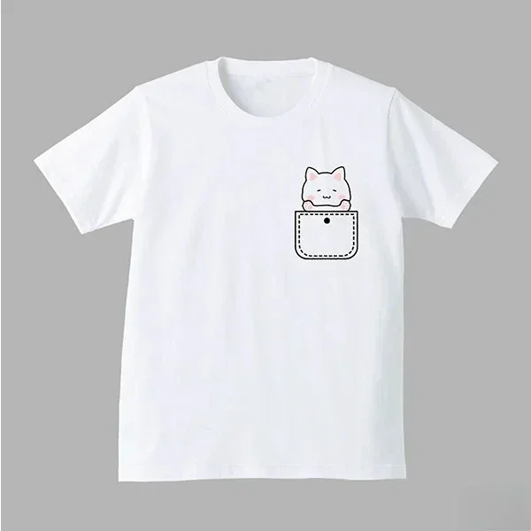 White Short Sleeve T-shirt Funny Video Call Cats Print Crew Neck Tee Cute Simple Cat Meeting Graphic Casual Streetwear Top Unsex