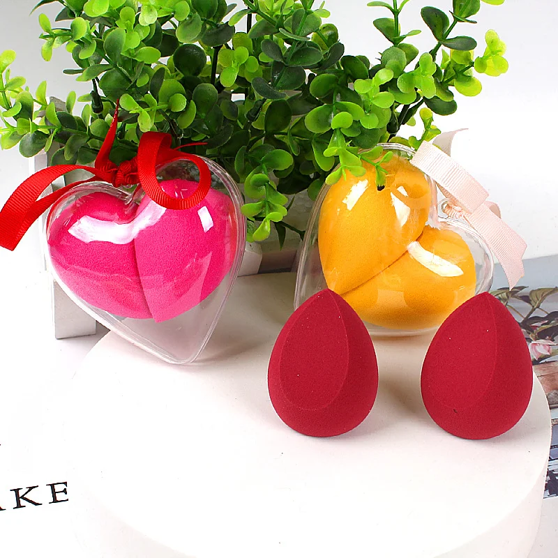 2 pc/set esponja de maquiagem caixa em forma de coração material sem látex cosméticos pó puff fundação uso ferramentas de maquiagem de beleza kawaii