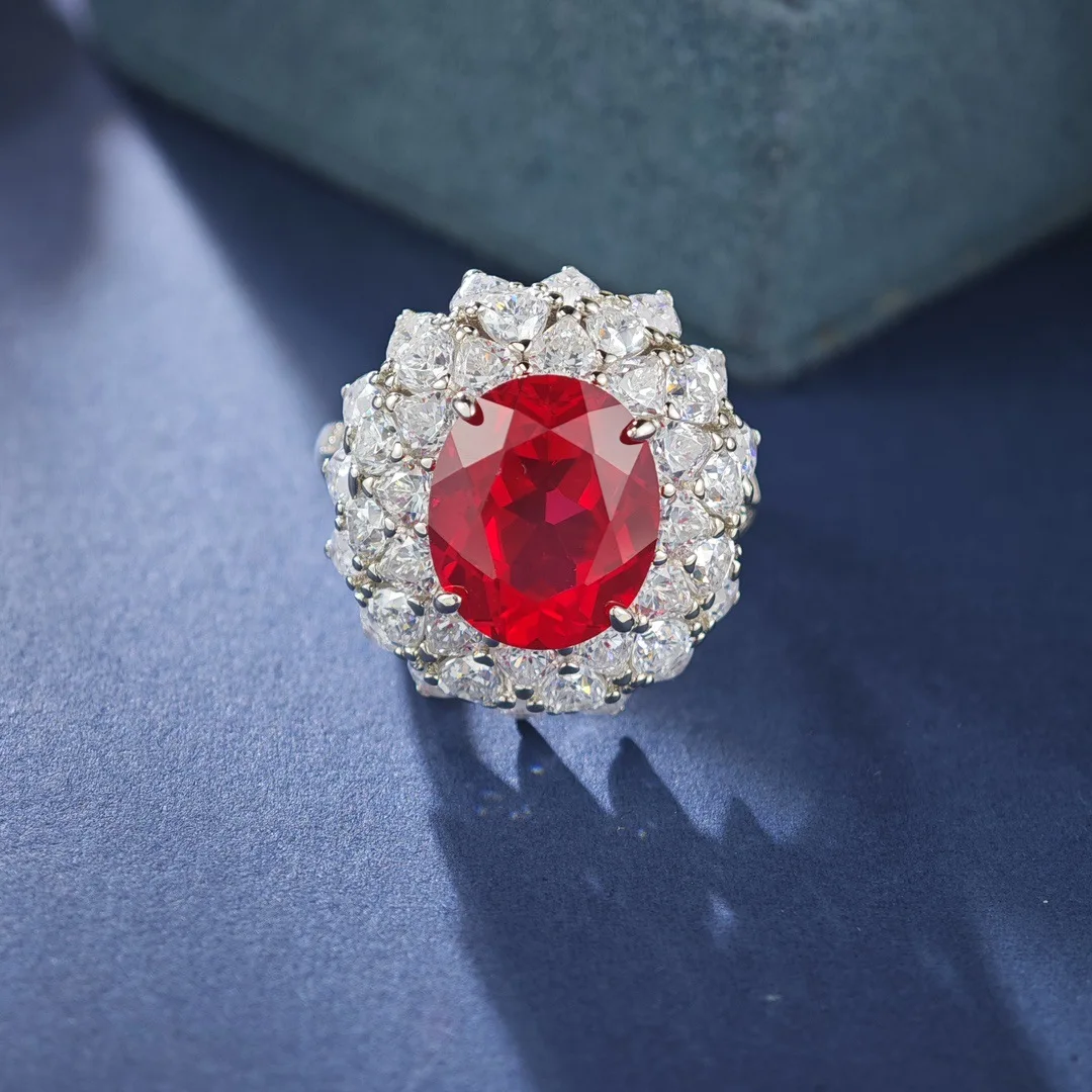 

Platinum PT950new pure high-polished 6-carat pigeon blood red ring - Women's heavy full setting open style