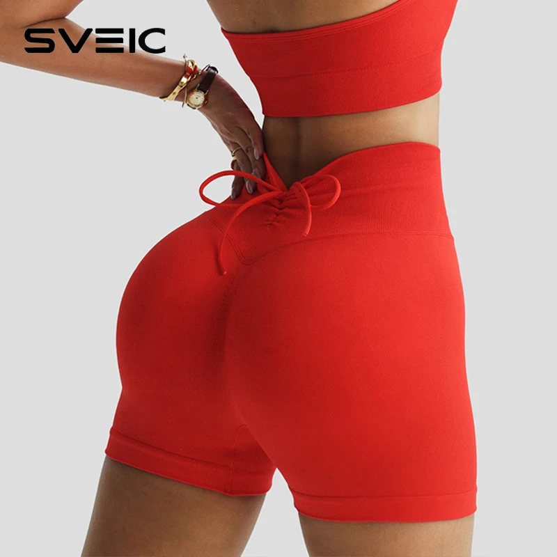 

SVEIC Seamless Gym Sets Shorts Sports Drawstring Back Waist Fitness Women Tracksuit Two Piece Suits Workout Women Yoga Clothing